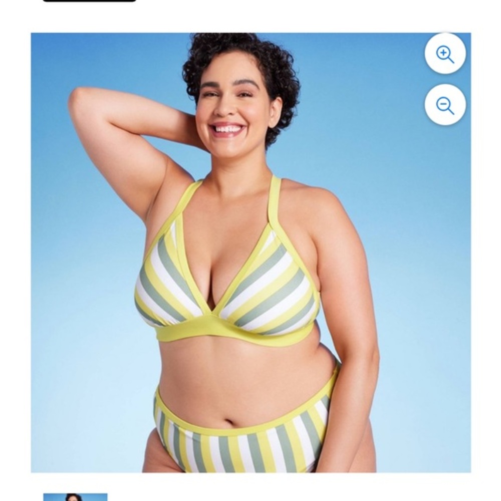 Kona Sol Women's Plus Size yellow & gray stripped Triangle bikini set nwt 1X